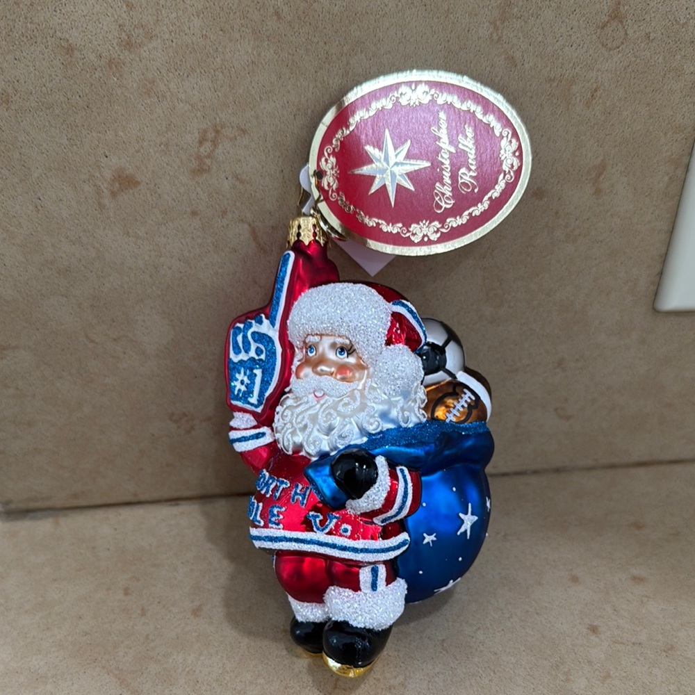 Santa Claus Ornament with Blue and Red Details